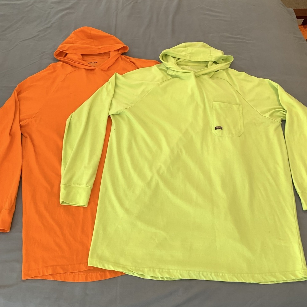 Ariat Rebar Hoodie Tees Lot 2 Mens 3XLT Tall Orange Yellow Lightweight Workwear